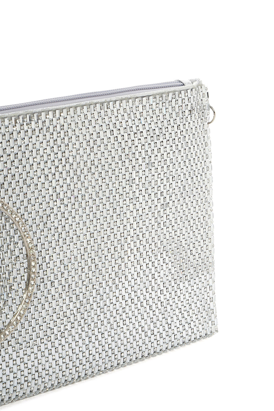 Woman Silver Chain-Strap Rhinestone Evening Bag