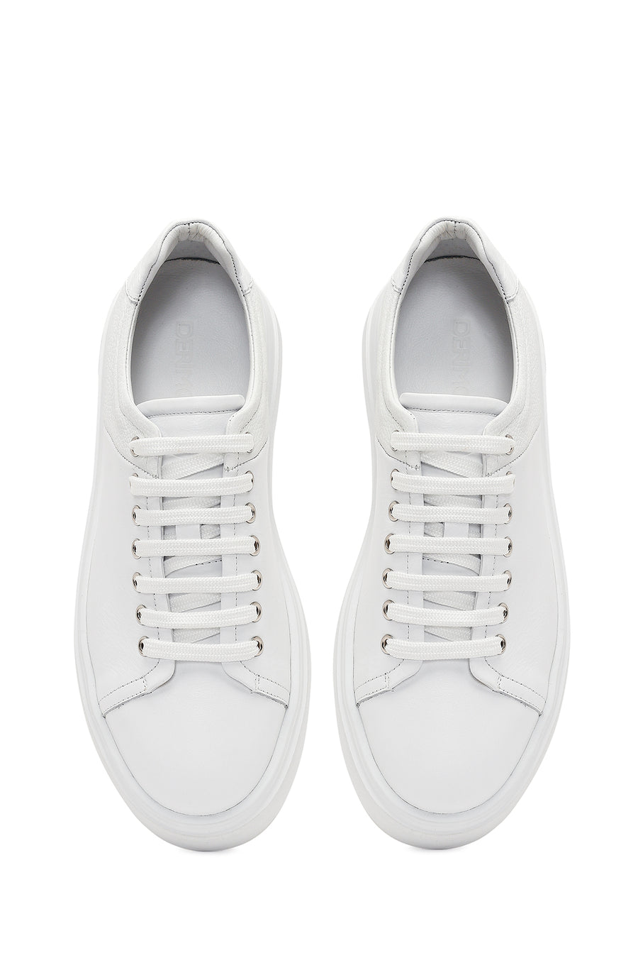 Erkek Beyaz Bağcıklı Kalın Tabanlı Deri Sneaker