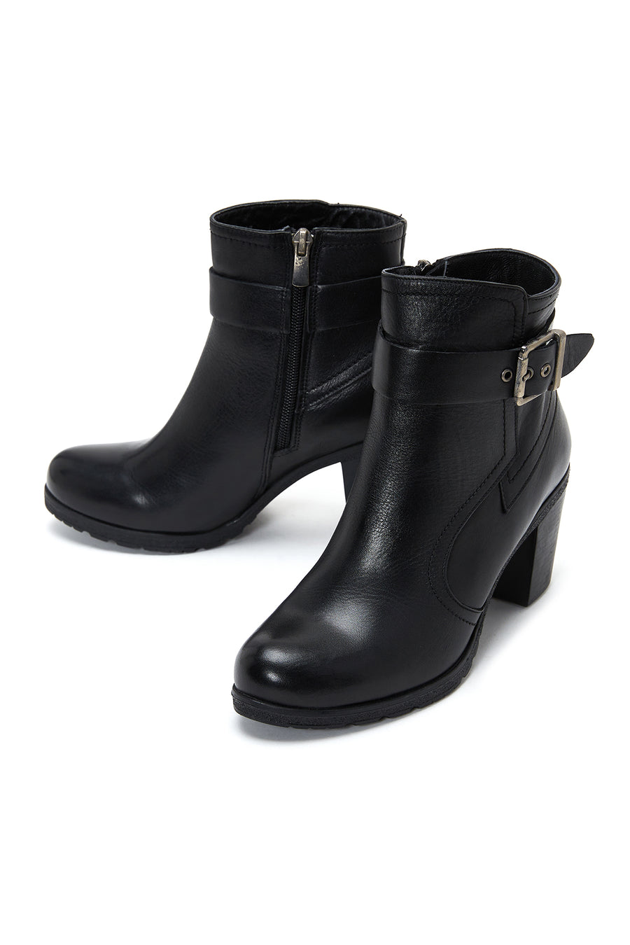 Women's Leather Buckle Heeled Boots