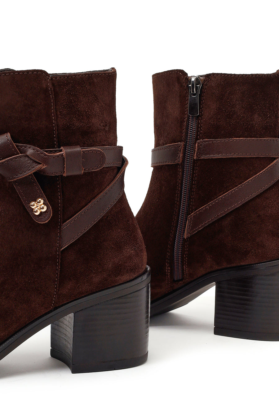 Woman Brown Zip Closure Chunky-Heeled Suede Leather Boots