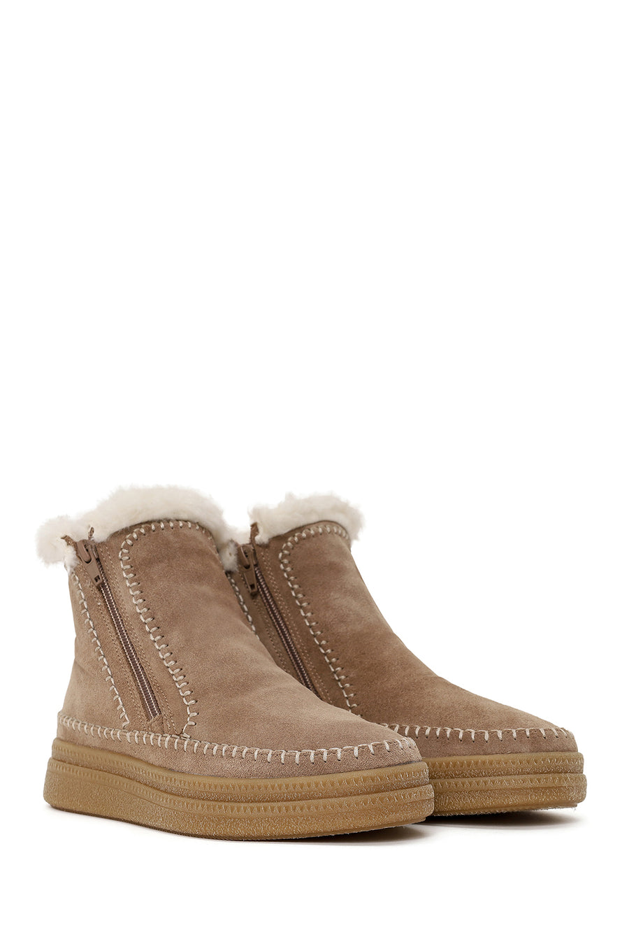 Woman Mink Zip Closure Thick-Soled Suede Teddy Boots