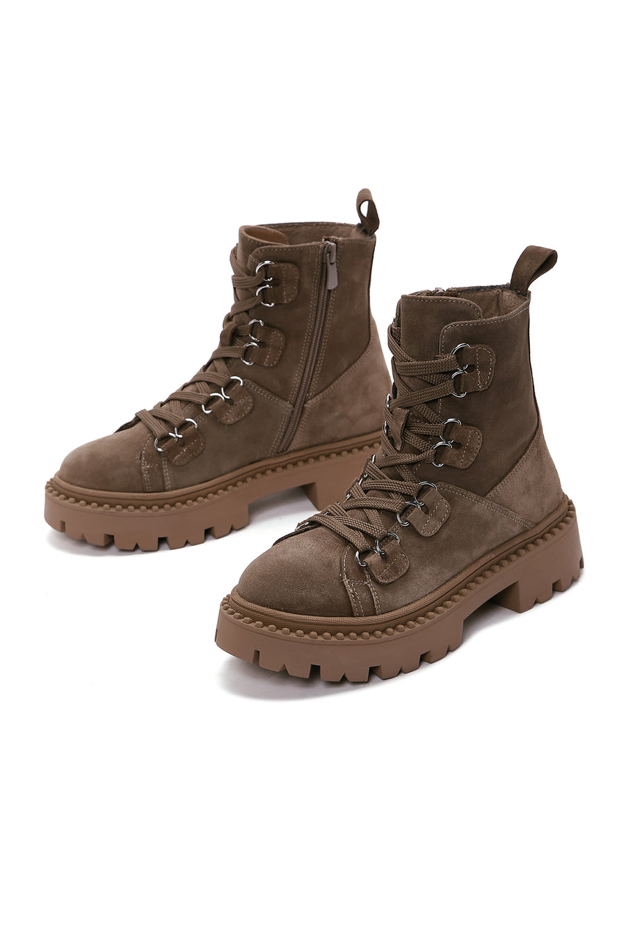 Women's Tan Suede Leather Boots with Zipper