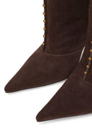 Woman Brown Short Thin-Heeled Suede Short Boots | Derimod