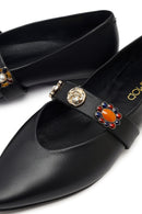 Women's Black Stone Leather Ballerinas | Derimod