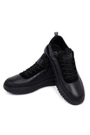 Erkek Siyah Bağcıklı Kalın Tabanlı Deri Sneaker | Derimod