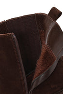 Woman Brown Zip Closure Chunky Heeled Suede Boots | Derimod