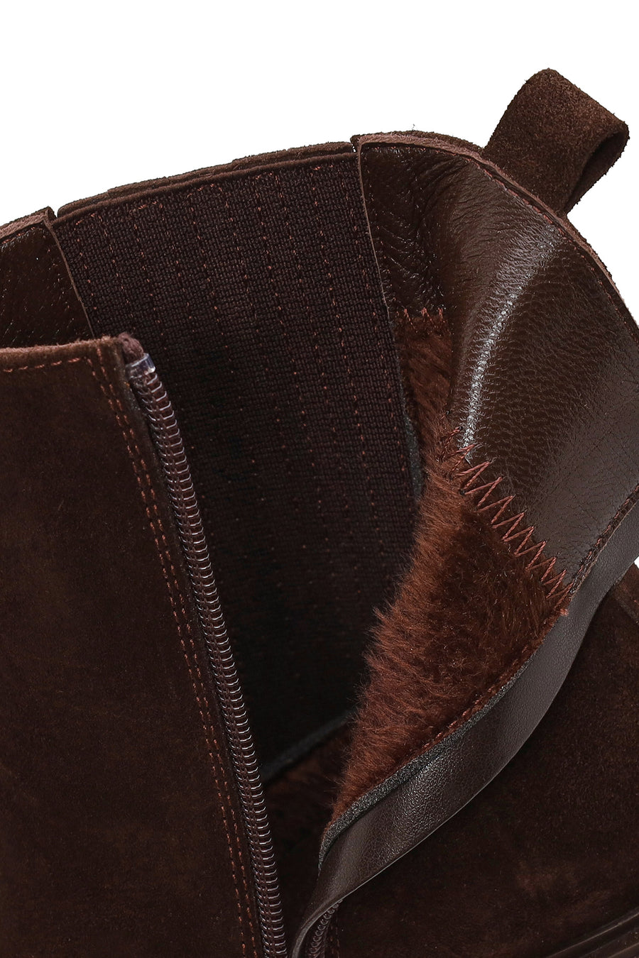 Woman Brown Zip Closure Chunky Heeled Suede Boots