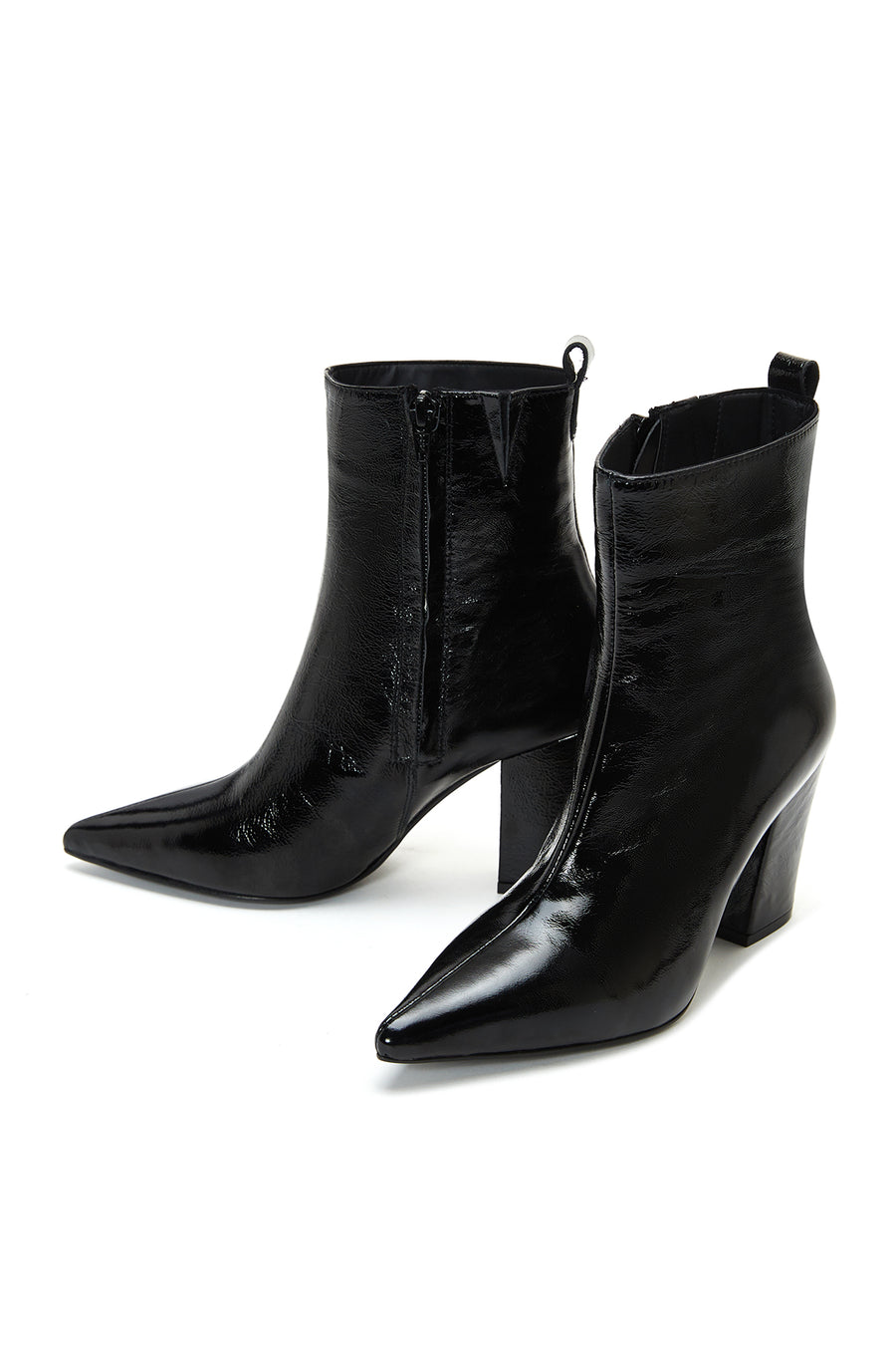 Women's Black Patent Leather Heeled Boots