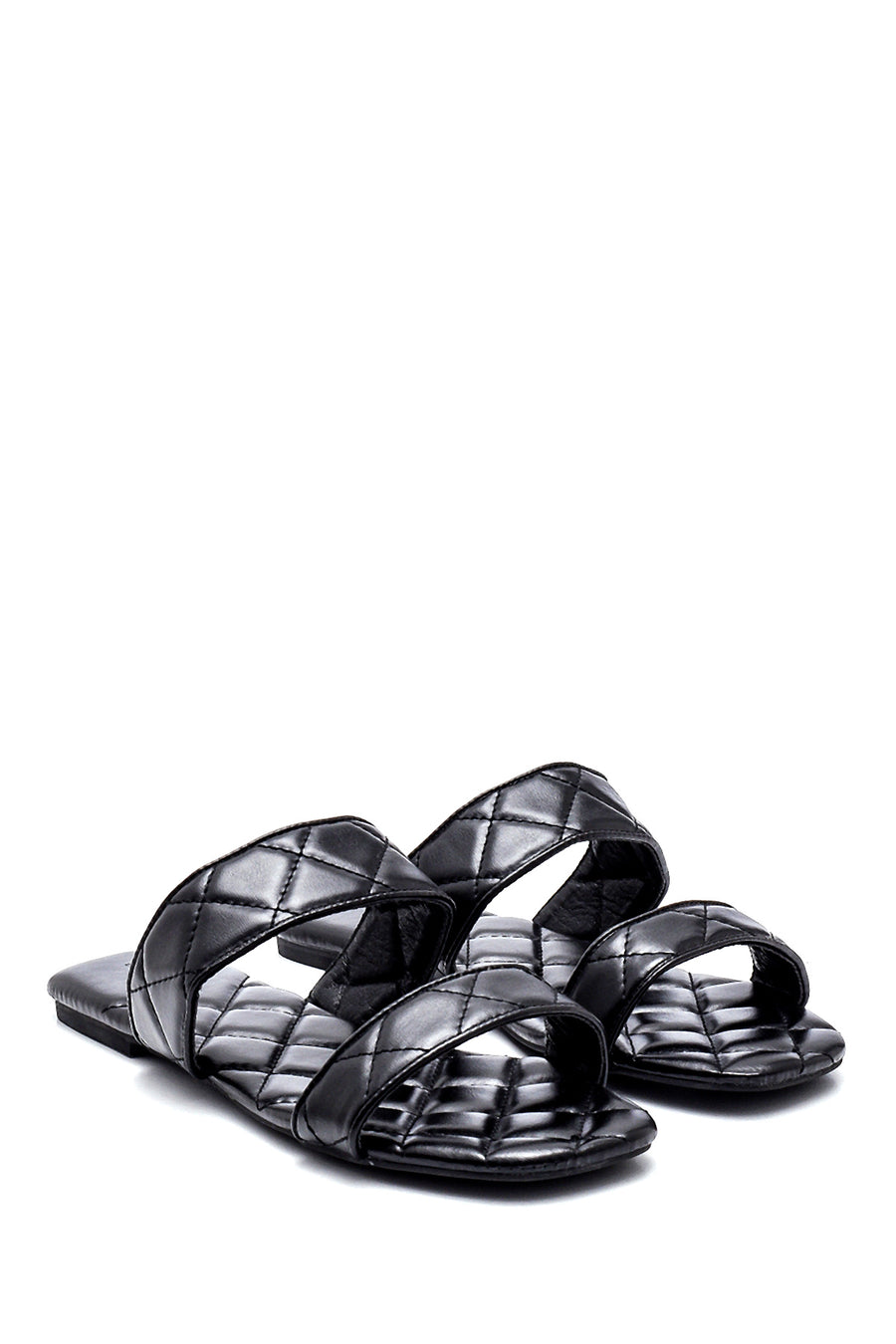 Women's Black Quilted Flat Slippers