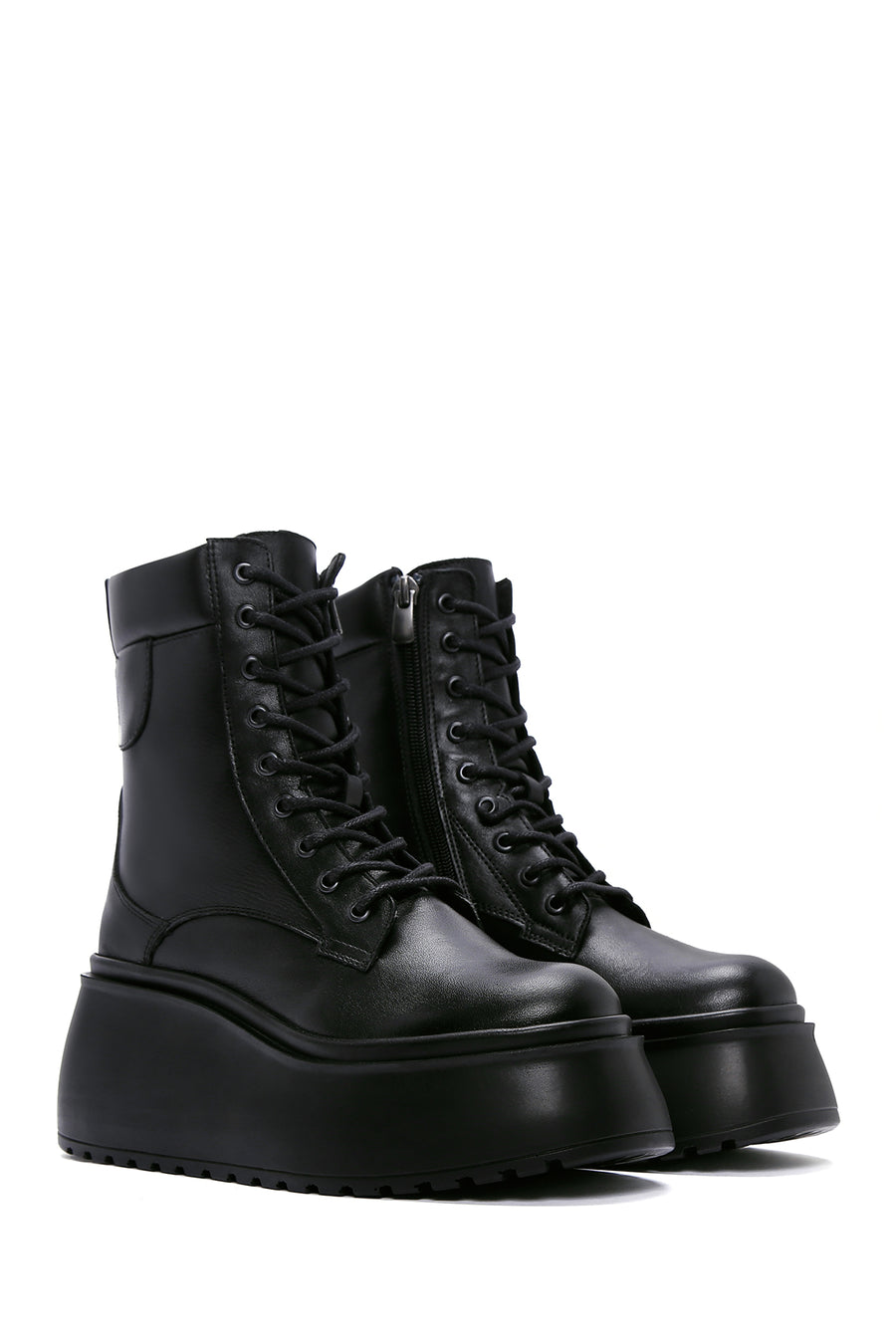 Women's Black Leather Platform Boots