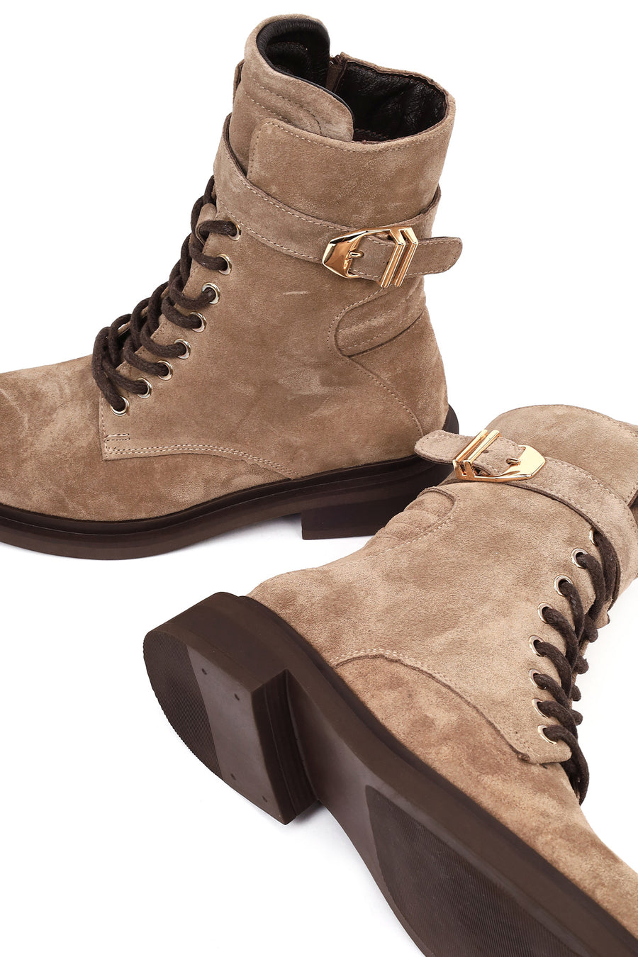 Woman Mink Zip Closure Lace-up Suede Combat Boots