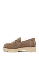 Woman Beige Thick-Soled Suede Leather Loafer | Derimod