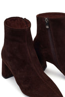 Woman Brown Zip Closure Chunky-Heeled Suede Leather Boots | Derimod