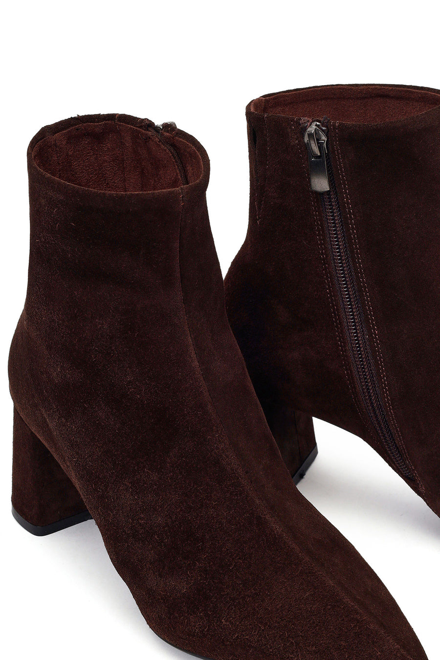 Woman Brown Zip Closure Chunky-Heeled Suede Leather Boots