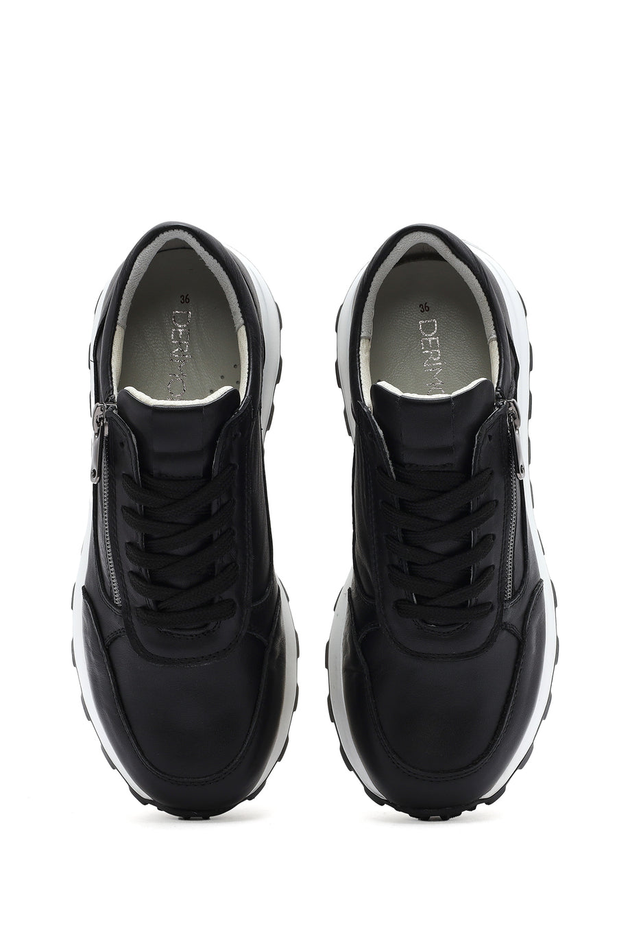 Women's Black Lace-Up Side Zip Leather Sneakers