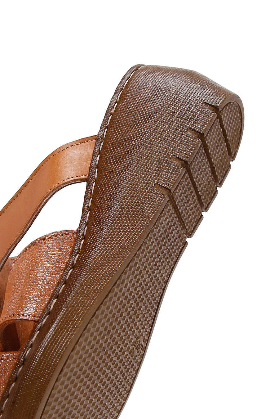 Women's Tan Leather Wedge Heel Comfort Slippers