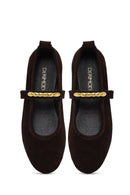 Woman Brown Buckled Suede Leather Ballet Flat | Derimod