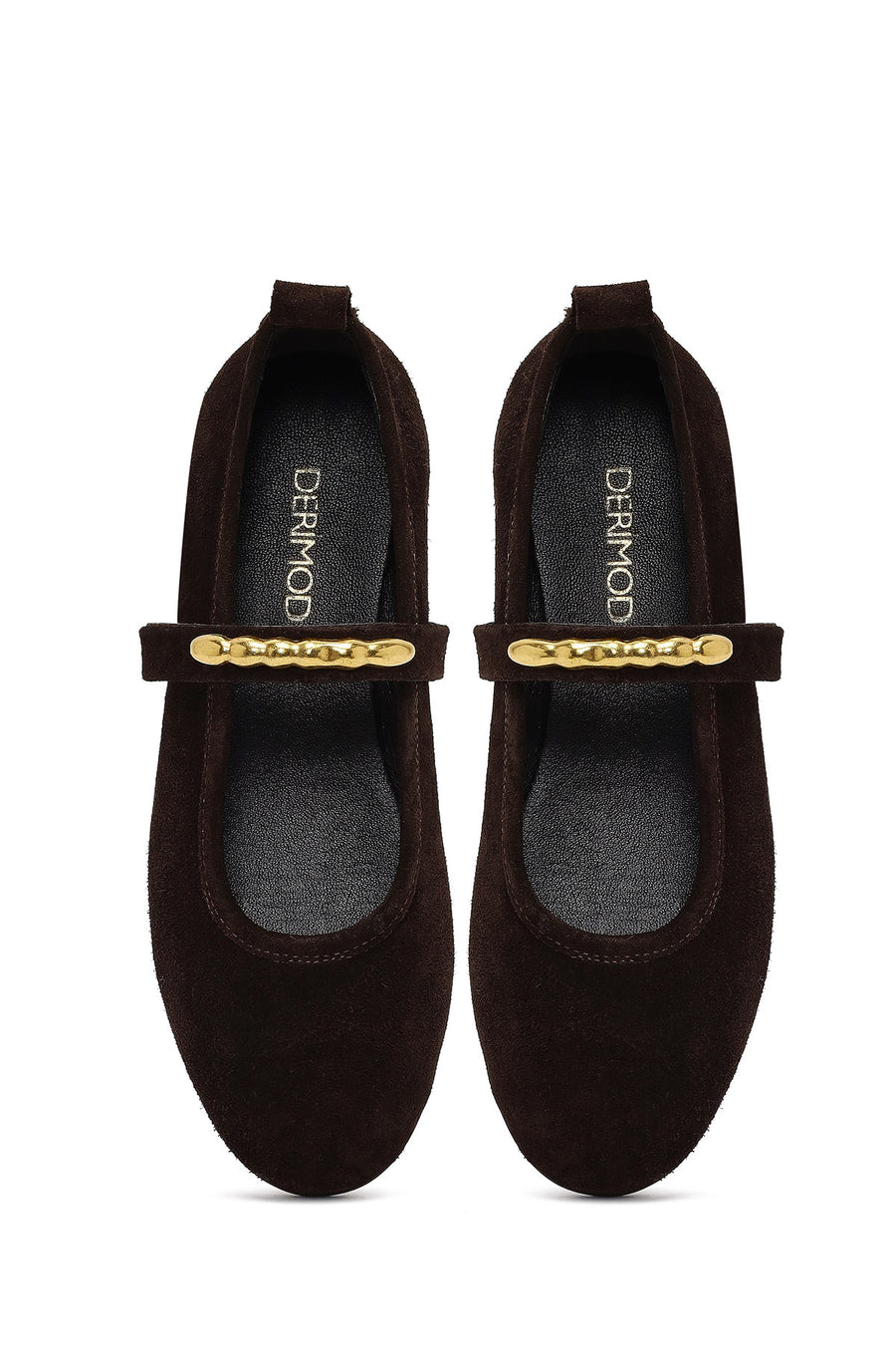 Woman Brown Buckled Suede Leather Ballet Flat