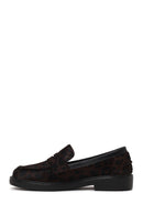 Woman Leopard Print Furry Leather Masculine Loafer | Derimod
