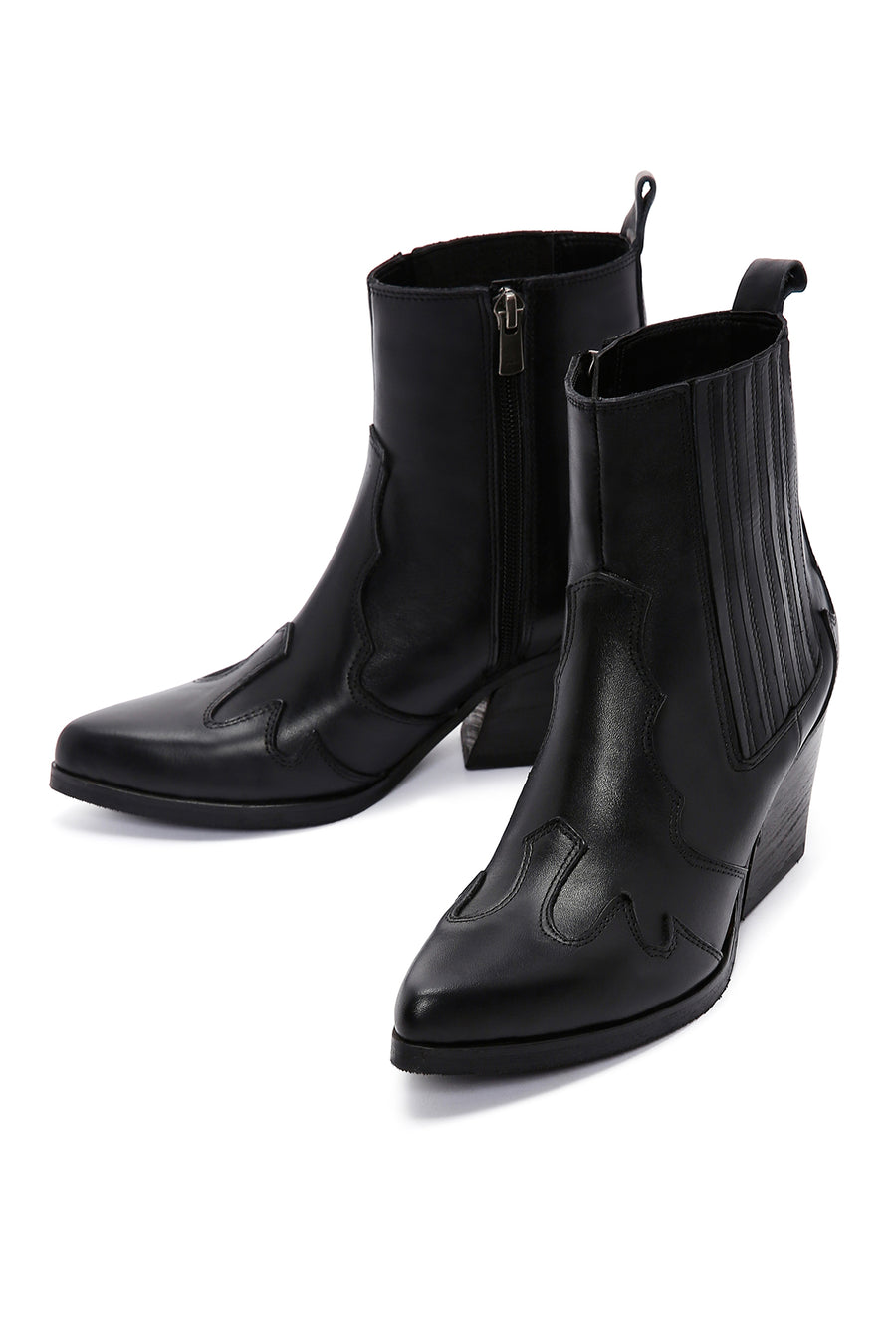 Women's Black Zippered Leather Cowboy Boots