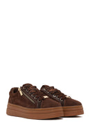 Woman Brown Lace-Up Thick-Soled Suede Leather Sneaker | Derimod