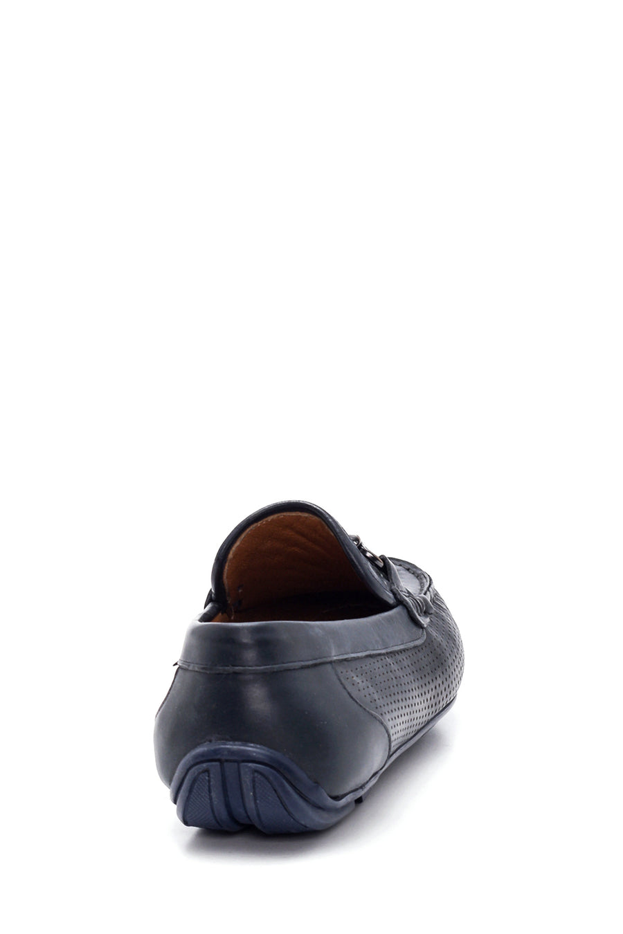 Erkek Lacivert Deri Örgülü Casual Loafer