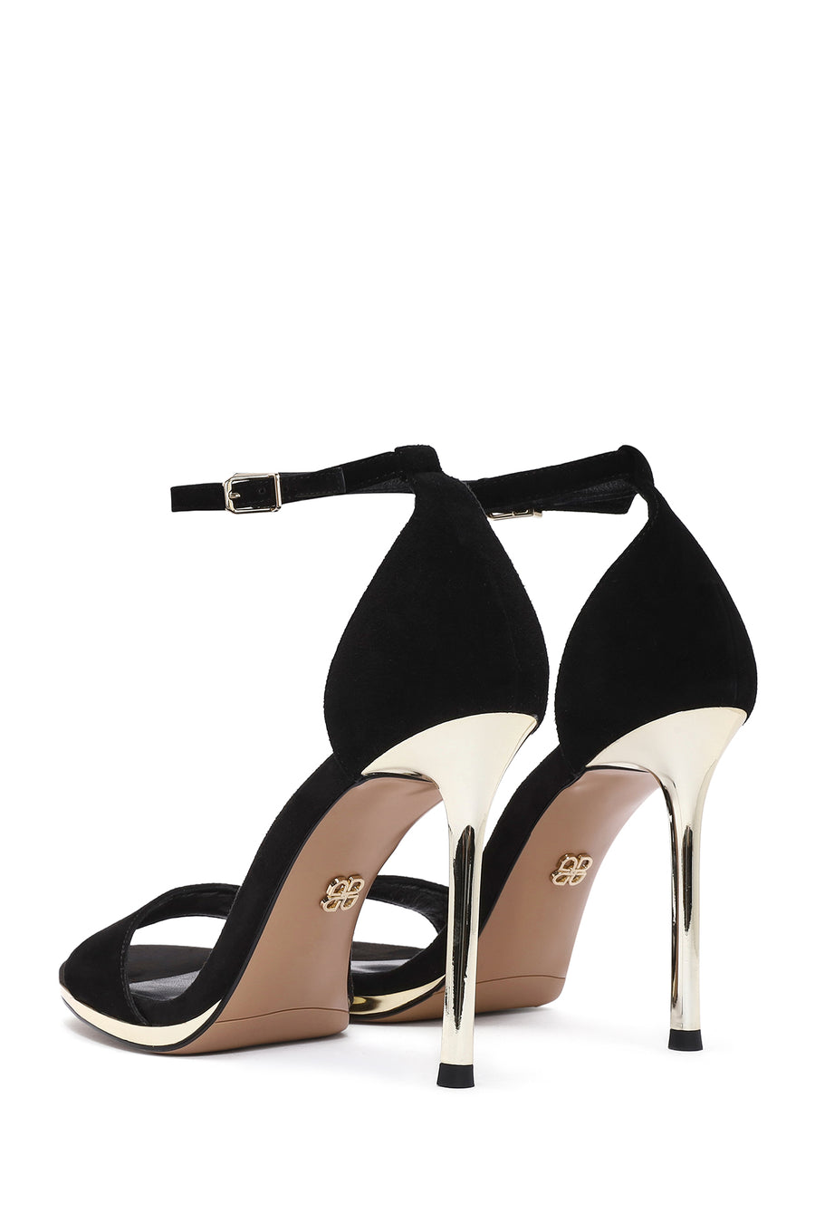 Women's Black Ankle Strap Thin High Heel Suede Leather Shoes