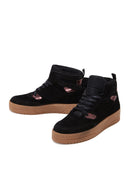 Women's Black Suede Leather High Top Sneaker | Derimod