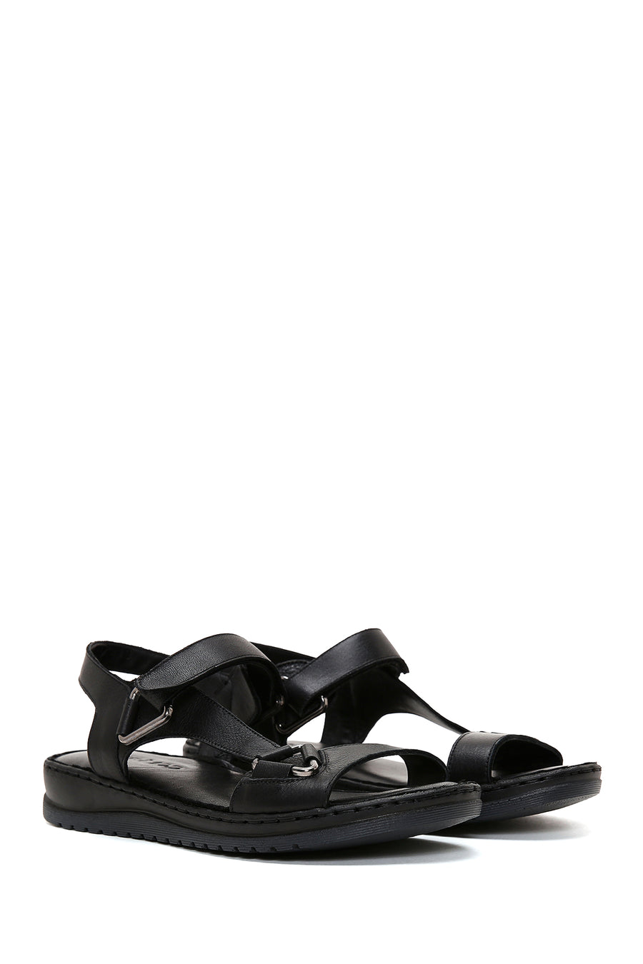 Women's Black Leather Comfort Sandals