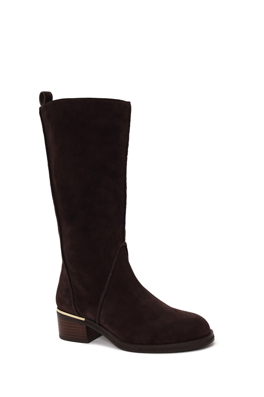Woman Brown Short Thick-Heeled Suede Boots