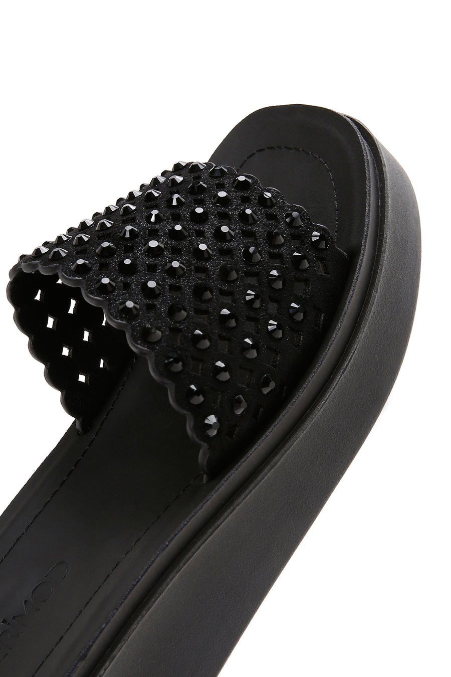 Woman Black Wedge-Heel Rhinestone Slippers