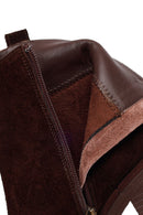 Woman Brown Zip Closure Chunky Heeled Suede Boots | Derimod