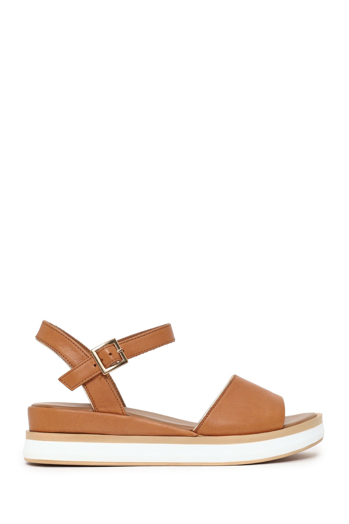 Woman Tan Strappy Wedge Heel Leather Sandal 26SFD551418 | Derimod