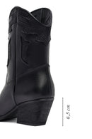 Woman Black Short Chunky Heel Leather Cowboy Boots | Derimod
