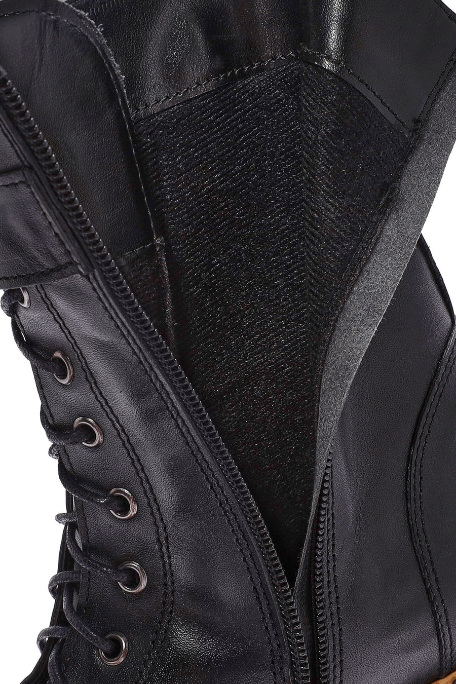 Women's Black Zippered Lace-Up Leather Combat Boots