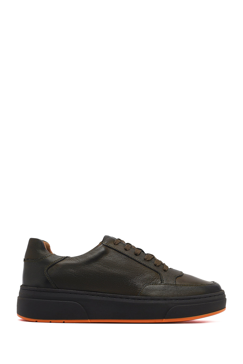 Erkek Haki Bağcıklı Deri Sneaker
