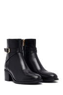 Woman Black Zip Closure Thick-Heeled Leather Boots | Derimod