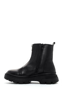 Women's Black Thick Soled Zippered Leather Comfort Boots | Derimod