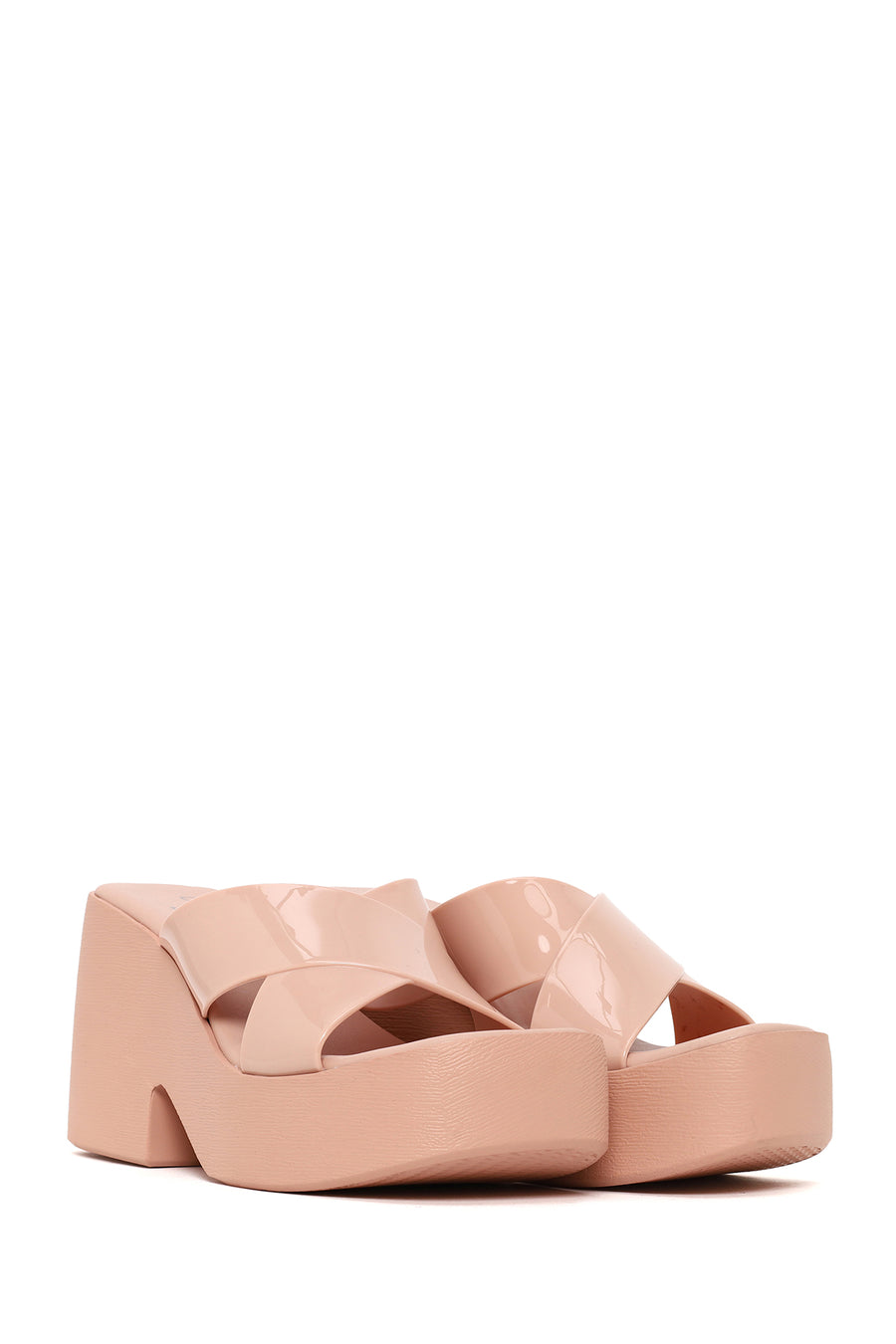 Woman Beige Chunky-Heel Platform Jelly Slippers
