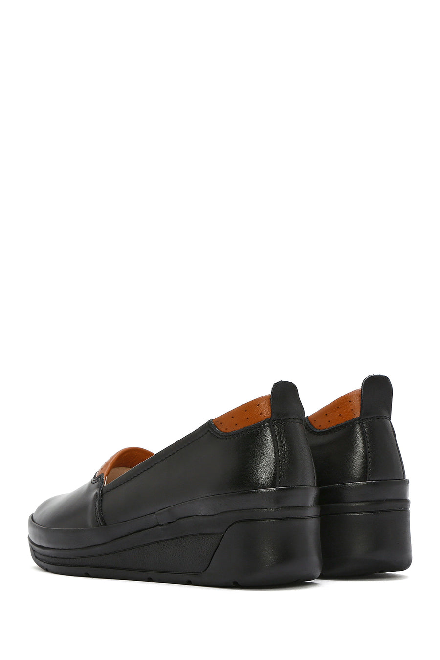 Women's Black Wedge Heel Leather Comfort Loafer
