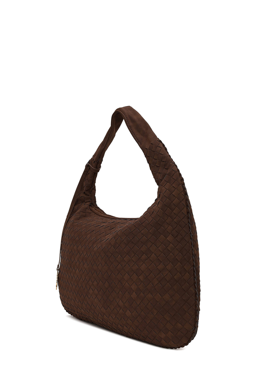 Woman Brown Braided Suede Shoulder Bag