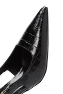 Women's Black Crocodile Patterned Open Back Thin Heeled Leather Shoes | Derimod