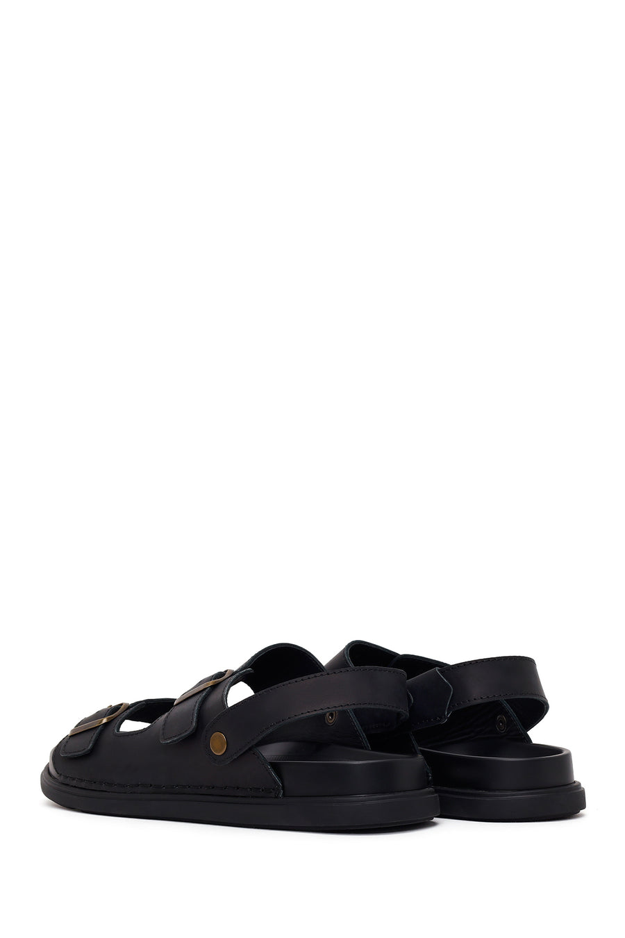 Male Black Double-Buckle Nubuck Leather Sandal