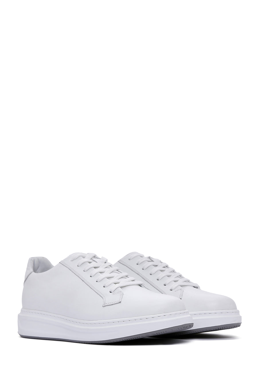 Men's White Leather Thick Soled Sneaker