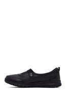 Woman Black Stone-Detail Leather Comfort Shoes | Derimod