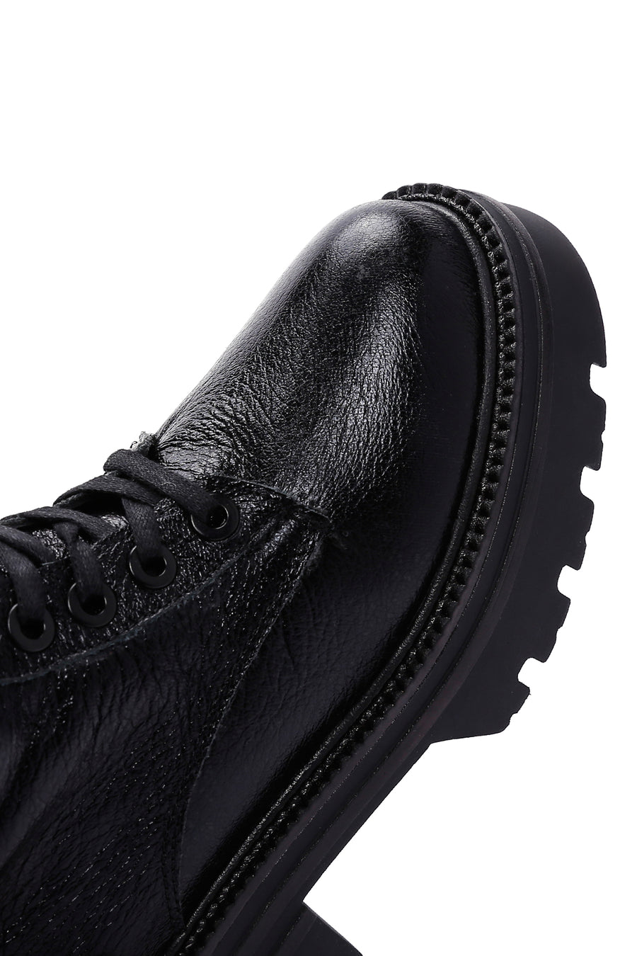 Women's Black Zipper Metallic Leather Combat Boots