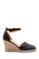 Women's Leather Straw Detailed Wedge Heeled Sandals | Derimod