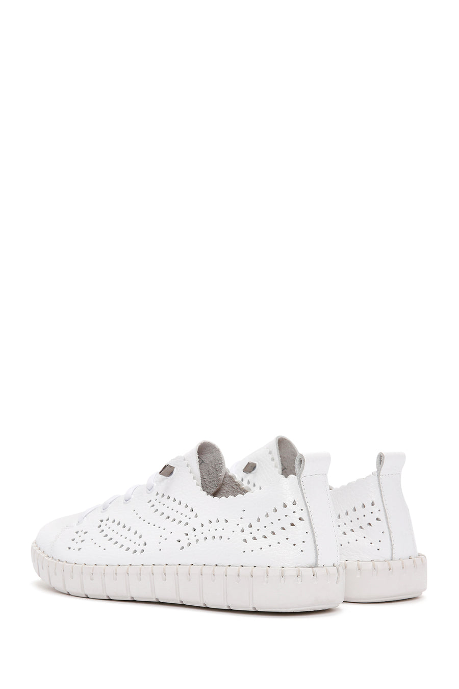 Woman White Laced Patterned Leather Comfort Shoes
