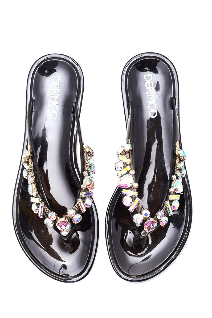 Women's Black Transparent Stone Flip Flops