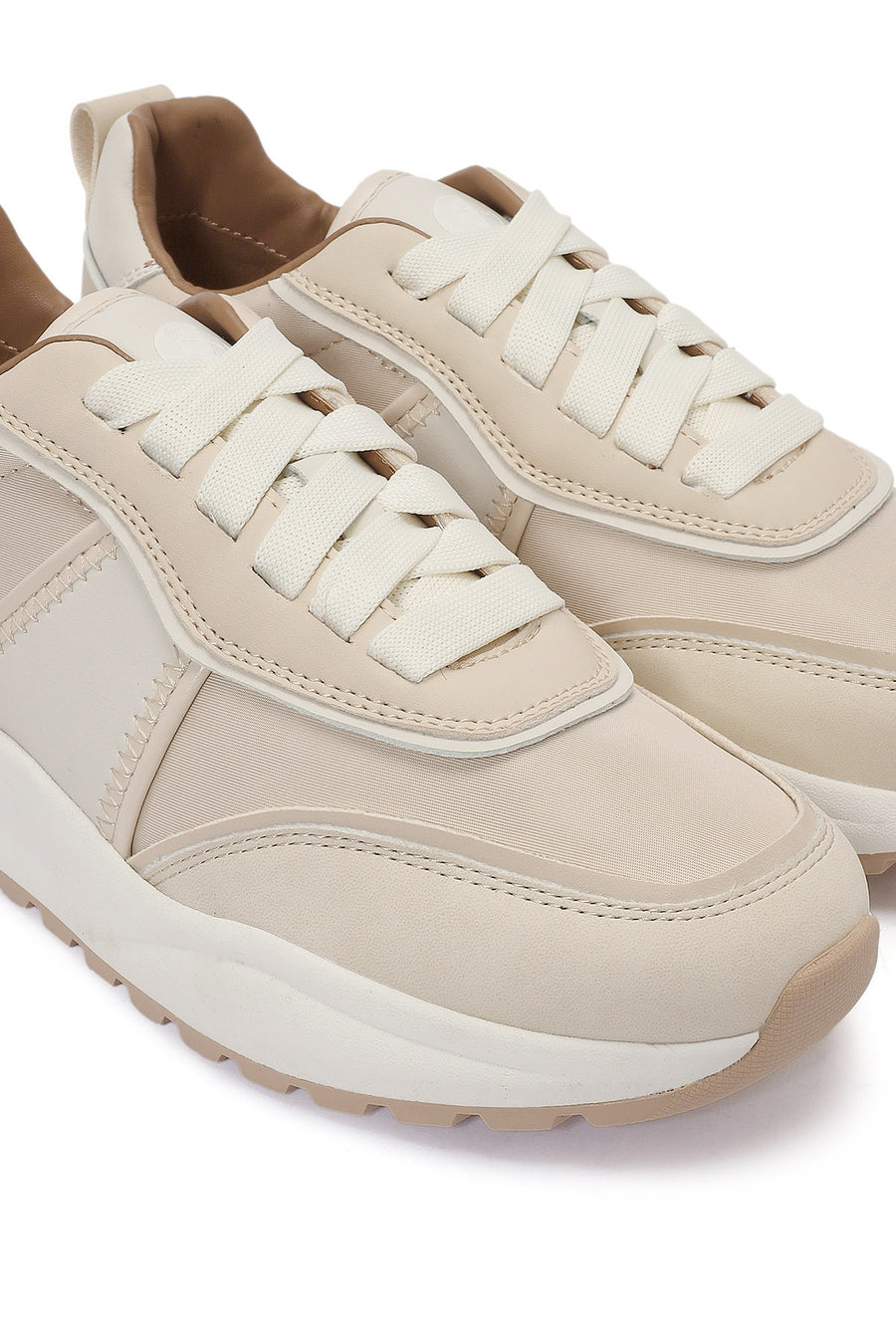 ACBC x DERİMOD Kadın Bej Kalın Tabanlı Bağcıklı Kumaş Sneaker